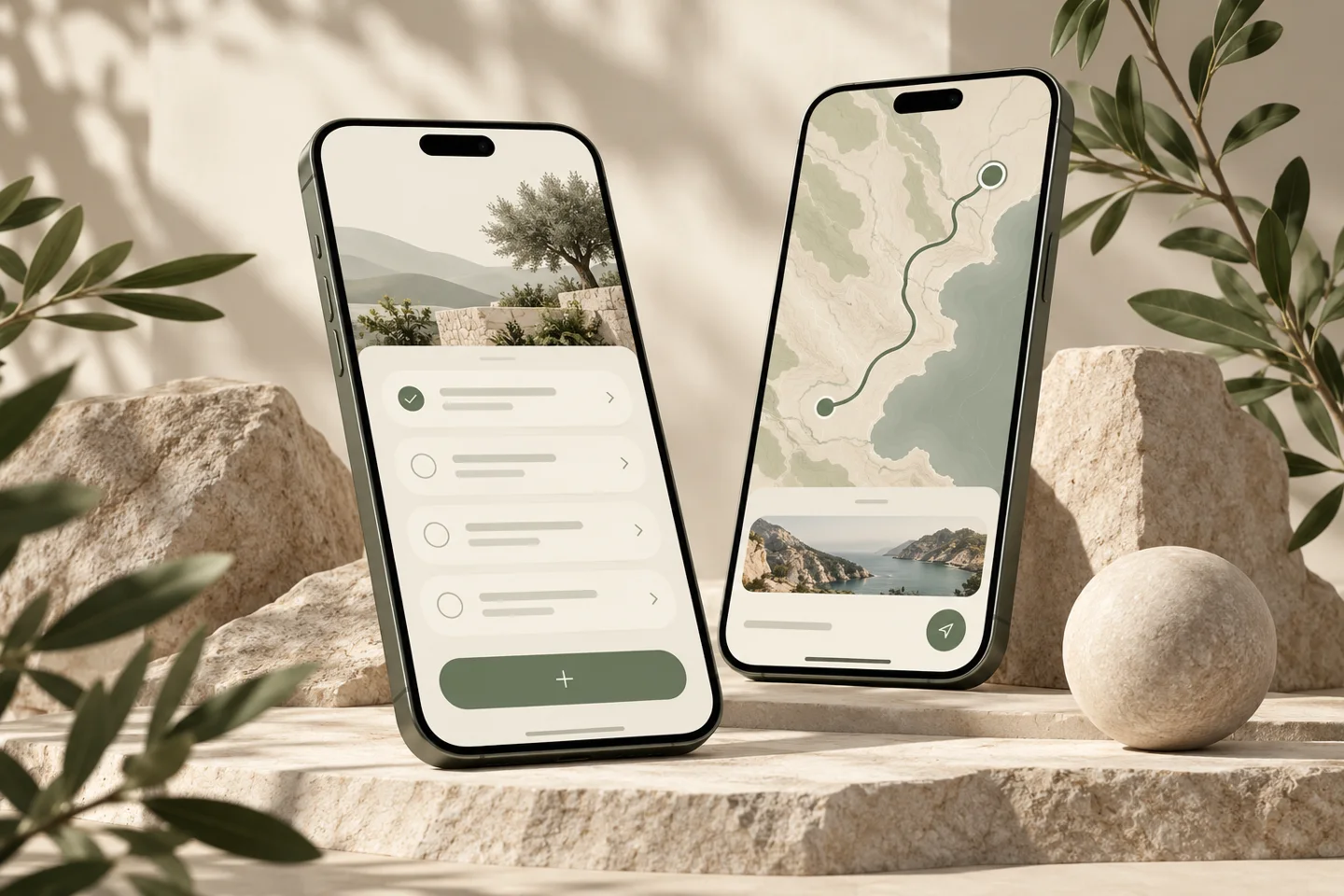 İki telefon üzerinde mobil uygulama arayüzleri